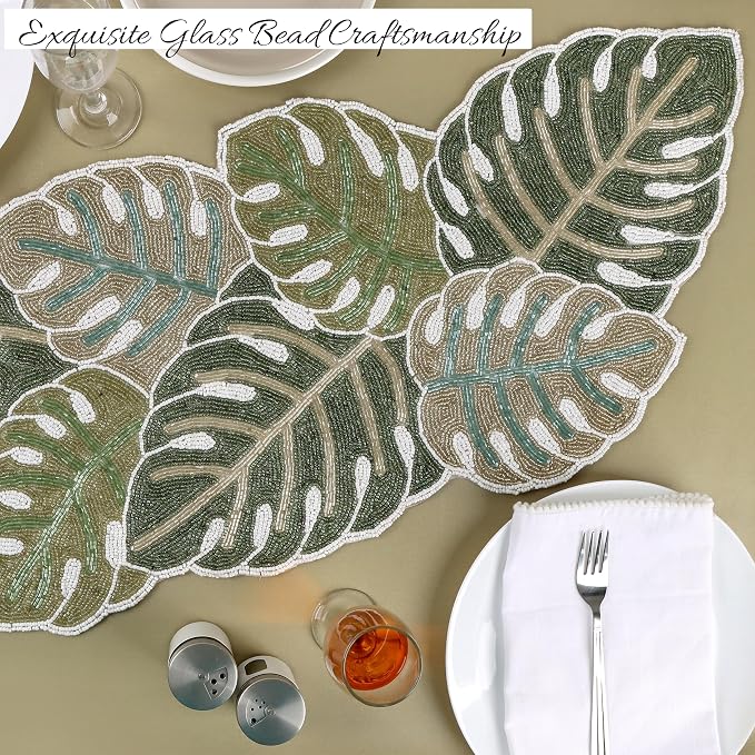Handmade Beaded Table Runner, 13x36 | Glass beads and polyester backing - Image 4