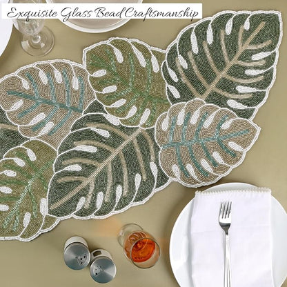 Handmade Beaded Table Runner, 13x36 | Glass beads and polyester backing - Image 4