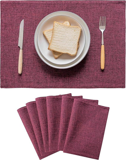 Home Brilliant Red Placemats for Holiday Linen Placemats Heat Resistant Dining Table Mats Kitchen Place Mats Dinner Valentine's Day Decor, Set of 6, Wine Red