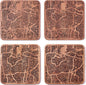 Guangzhou Map Coaster by O3 Design Studio, Set Of 4, Sapele Wooden Coaster With City Map, Handmade