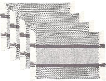 Sticky Toffee Cotton Placemats Set of 4 – Gray Woven 14x19 in Table Mats for Kitchen or Dining Table, Boho Style, Washable Cloth Placemats
