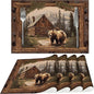 Bear Placemats Set of 4 Washable Table Place Mats for Dining Kitchen Party Decor