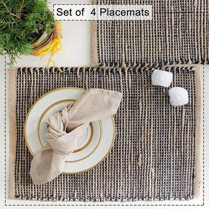 Natural Jute & Black Placemats, 13x19 Inch Dining Table Placemats - Image 4