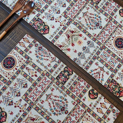 DaDa Bedding Elegant Floral Tapestry Placemats - Set of 4, Mughal-Inspired Woven Cotton Linen Dining Mats, Multi-Colored Vintage Garden Design - 13” x 19