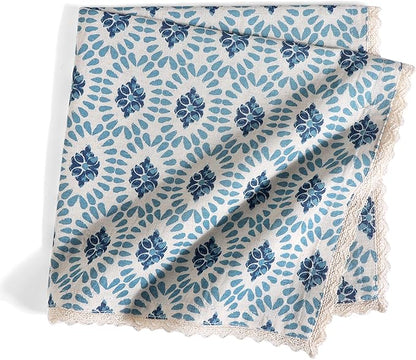 FINGERCRAFT Dinner Cloth Napkin Cotton Linen Blend 4 Pack Mitered Corners with Elegant Lace for Everyday Use Napkins are Pre Shrunk and Good Absorbency (Moroccan, 20in x 20in)