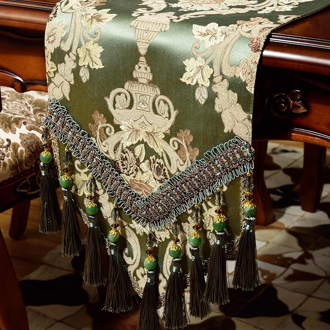 Extra Luxury Velvet Green Table Runner 72 Inches Long by NYSMXF
