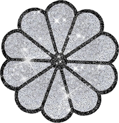 Washable Waterproof Diamond Circle Placemats for Round Tablescape Decor for Dinner and Kitchen Bling Placemats for Weddings & Special Events (Silver and Black)