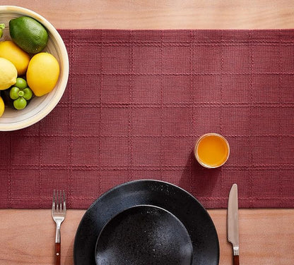 Linen Checked Farmhouse Table Runner, 13x108 Inches Burgundy | Raised Grid - Image 7