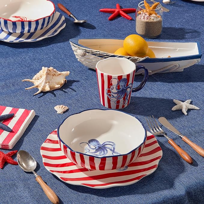 Bico Ocean Wonders Scalloped Pasta Bowls, 36oz Salad Bowl Set of 4, Large - Image 6