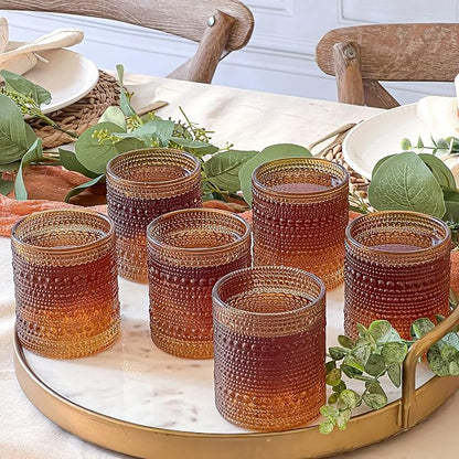 Kate Aspen Beaded Amber Drinking Glasses Set of 6-10 oz Vintage Glassware - Image 2