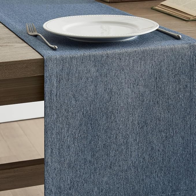 Basic Linen Style Table Runner, 14x90 Inch Navy Blue | Mitered Corner Design - Image 4