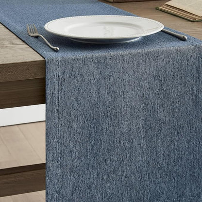Basic Linen Style Table Runner, 14x90 Inch Navy Blue | Mitered Corner Design - Image 4