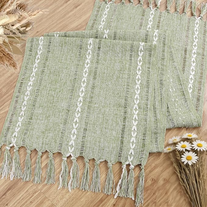 Sage Green Table Runner 15 x 72 Inches, Spring Summer Cotton Linen Coffee Table - Image 3