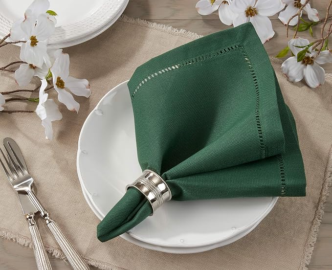 SARO LIFESTYLE Hemstitched Border Dinner Napkin, Jasper Green - Image 6