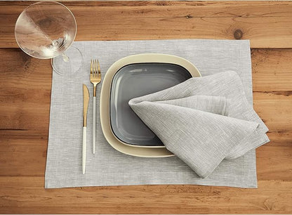 Solino Home Linen Placemats Set of 6 - Oyster Grey Placemats 14 x 19 Inch - 100% Pure Linen Table Mats for Spring, Easter - Athena