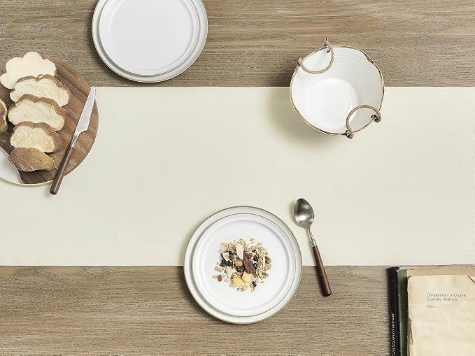 Basic Linen Style Table Runner, 14x72 Inch Ivory | Mitered Corner Design - Image 3