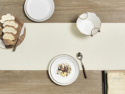 Basic Linen Style Table Runner, 14x72 Inch Ivory | Mitered Corner Design - Image 3