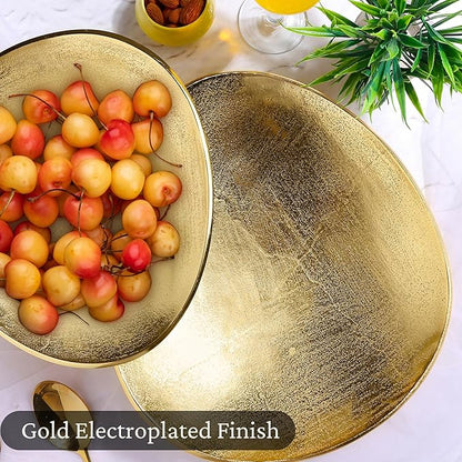 CLEENTABLE Oval Metal Serving Trays | Stylish Vanity Organizer or Catchall Valet Display | Handmade Metal Platter for Vanity Organizer Tray for Camping, BBQ, Party, Buffet, Appetizer (Gold)