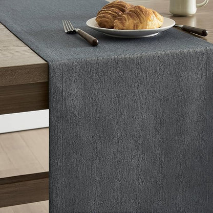 Basic Linen Style Table Runner, 14x108 Inch Charcoal | Mitered Corner Design - Image 4