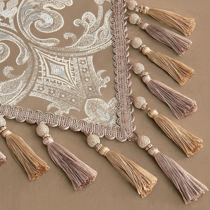 Loom and Mill Damask Floral Table Runner 108 Inches Long, Light Coffee | Luxury - Image 4