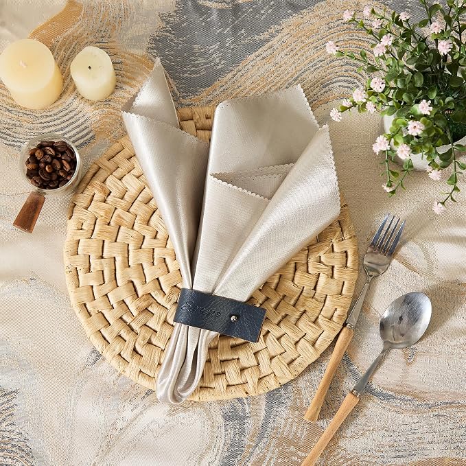 Navy Blue Napkin Rings Set of 6 – Elegant Leather Napkin Ring Holders, - Image 5
