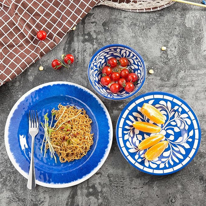Melamine Dinnerware Set - 12 Pcs Dinner Dishes Set for 4, Plates and Bowls Set for Indoor & Outdoor Use- Dishwasher Safe, Unbreakable, Blue