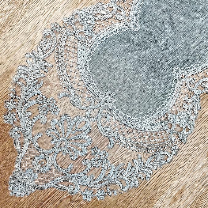Elegant Vintage Lace Table Runner 98 inches Long Grey Silver - Image 4