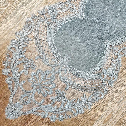 Elegant Vintage Lace Table Runner 98 inches Long Grey Silver - Image 4