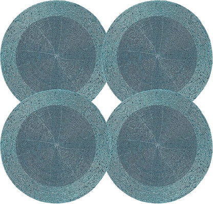 Lightnpro Beaded Placemats Set of 4 - Round Handmade Farmhouse Table Chargers - Decorative Glitz Placemats for Dining Table, Holiday Parties, Wedding, Kitchen & Event Décor - 13 Inch Teal