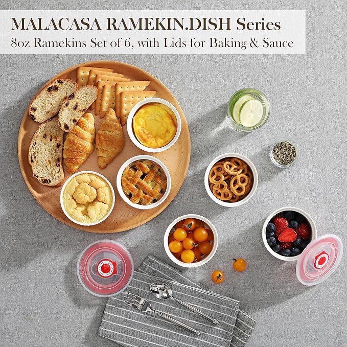 MALACASA 8 Oz Ramekins with Lids Set of 6, Porcelain Creme Brulee Cups | Oven - Image 6