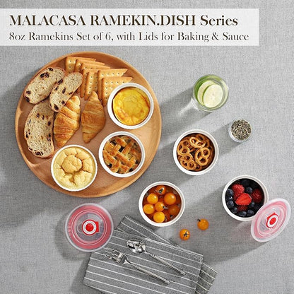 MALACASA 8 Oz Ramekins with Lids Set of 6, Porcelain Creme Brulee Cups | Oven - Image 6